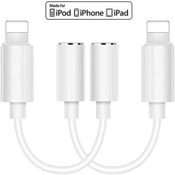 [Apple MFi Certified] Lightning to 3.5 mm Headphone Jack Adapter, 2 Pack 3.5 mm Earphone AUX Audio Converter Compatible for iPhone 11/11 Pro/XS/XR/X 8 7 6, iPad, iPod, Support Calling & Music Control