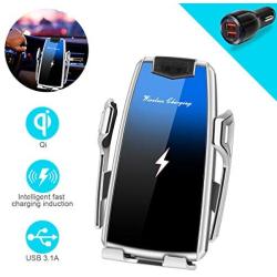 Wireless Car Charger, Intelligent Automatic Sensor Clamping Wireless Car Charger Mount, Car Charger Holder Fast Charing for iPhone 11/11 Pro/11 Pro Max/XS/XR/X Samsung S10/S9/S8/Note8 (G-Silver)