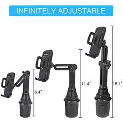 Car-Cup-Holder-Phone-Mount Adjustable Long Pole Automobile Cup Holder Smart Phone Cradle Car Mount for iPhone 11 Pro/XR/XS Max/X/8/7 Plus/6s/Samsung S10 /Note 9/S8 Plus/S7 Edge-Black