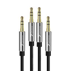 Cellularize Aux Cable [20ft/2 Pack, Black - 24K Gold Plated, Hi-Fi Sound Quality] 3.5mm Auxiliary Audio Cord Compatible with Car/Home Stereo, Samsung Smartphones, iPhone, iPod, iPad