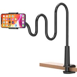 BILLKAQ Gooseneck Cell Phone Holder, 110cm Long Arms Phone Stand 360 Flexible Clamp Lazy Bracket Mount Compatible with Phone 11 Pro Xs Max XR SE 8 Plus and Other 3.5"~6.5" Devices (Black)