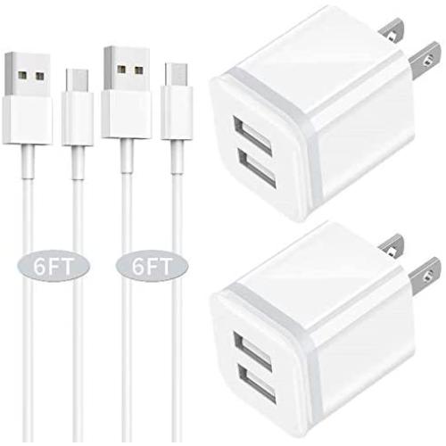 Android Charger Cable 6FT with Wall Plug 4-Pack, NILUOYA Micro Fast Charging Cord and Dual USB Wall Adapter Block Cube for Samsung Galaxy S7 S6 S5 Edge J7 J8, Moto, LG, HTC, Tablet More Cell Phone