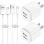 Android Charger Cable 6FT with Wall Plug 4-Pack, NILUOYA Micro Fast Charging Cord and Dual USB Wall Adapter Block Cube for Samsung Galaxy S7 S6 S5 Edge J7 J8, Moto, LG, HTC, Tablet More Cell Phone
