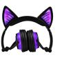 Alician Cute Cat Ear Rechargeable Gaming Headset with LED Lights Colorful Over Ear Foldable Headphones with Mic for Cell Phone