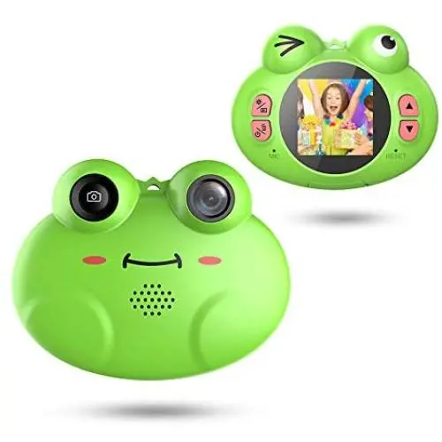 Kids Camera Toys for Boys,Gifts Rechargeable Shockproof Cute Cartoon Frog Design Mini Camera for Girls Anti-Shake Children digital Video Camera with Games DIY Video Effects Indoor Outdoor