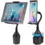 Sunjoyco Car Cup Holder Mount for Phone Tablet, 2-in-1 Car Cradles Adjustable Gooseneck Holder Compatible with Apple iPhone iPad Pro Air Mini, Samsung Galaxy Tab, All Smartphones & 7"-11" Tablets
