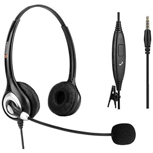 Arama Cell Phone Headset w/ Lightweight Secure-Fit Headband, Pro Noise Canceling Mic and In-line Controls 3.5mm Headset for iPhone, Samsung, LG, HTC, Blackberry Mobile Phone and iPad Tablets (A602MP)