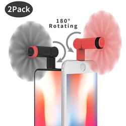 Genuie Fan for iPhone(2 Packs), Mini Fan with 180 Rotating, Strong Wind, Lightweight Compatible for iPhone, iPad, iPod and Any Lighting Devices. Upgraded Version (Black and Rose Red)