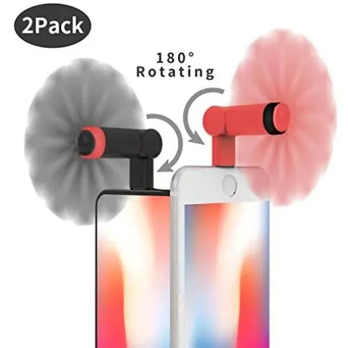Genuie Fan for iPhone(2 Packs), Mini Fan with 180 Rotating, Strong Wind, Lightweight Compatible for iPhone, iPad, iPod and Any Lighting Devices. Upgraded Version (Black and Rose Red) Genuie Fan for iPhone(2 Packs), Mini Fan with 180 Rotating, Strong Wind, Lightweight Compatible for iPhone, iPad, iPod and Any Lighting Devices. Upgraded Version (Black and Rose Red)