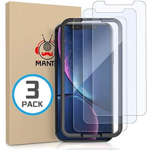 MANTO 3 Pack Screen Protector for iPhone 11 and iPhone XR 6.1 Inch Tempered Glass Protector Film Anti Fingerprint, Case Friendly, Clear