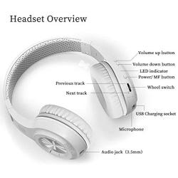 Bluedio Bluetooth 5.0 Headphones Over Ear, Wireless and Wired Bluetooth On-Ear Stereo Earphones Noise Cancelling Headsets with Microphone, Line-in/Line-Out/Amazon Web Service/Voice Contrl (White)