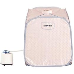 KUPPET Portable Steam Sauna Spa, 2L Personal Therapeutic Sauna for Weight Loss Detox Relaxation at Home,One Person Sauna with Remote Control,Foldable，Wooden Roller with Foot Massage (Silver)