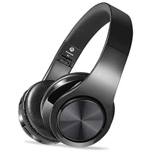 Wireless Headset with Mic, Foldable Bluetooth Headphone with 3.5mm Audio Jack, Built-in Noise Cancelling Microphone, Support for Plug-in Card, for PC, Phone(Black)
