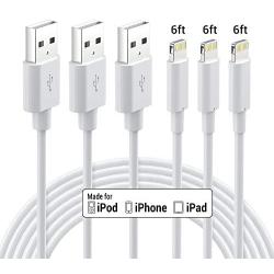 Lightning Cable MFi Certified - Nikolable 3Pack 6FT Lightning to USB-A Cable for iPhone Charger, Durable Fast Charging Cord Compatible with iPhone 11 Pro Max XS XR 8 7 6 Plus 5S iPad iPod, White