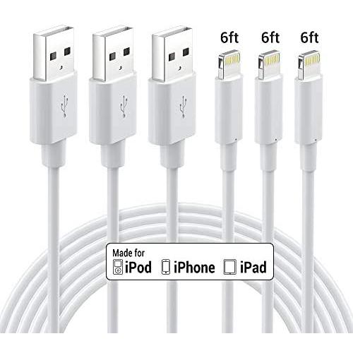 Lightning Cable MFi Certified - Nikolable 3Pack 6FT Lightning to USB-A Cable for iPhone Charger, Durable Fast Charging Cord Compatible with iPhone 11 Pro Max XS XR 8 7 6 Plus 5S iPad iPod, White