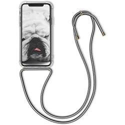 kwmobile Crossbody Case Compatible with Apple iPhone X - Clear Transparent TPU Cell Phone Cover with Neck Cord Lanyard Strap - Grey