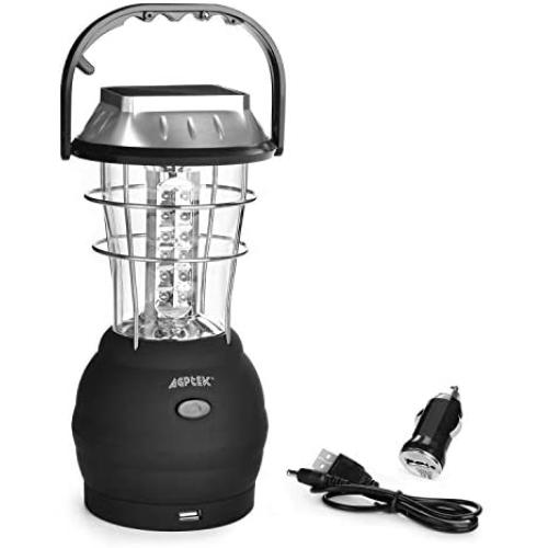 AGPTEK Solar Lantern, 5 Mode Hand Crank Dynamo 36 LED Rechargeable Camping Lantern Emergency Light, Ultra Bright LED Lantern - Car Charge - Camping Gear for Hiking Emergencies Hurricane Outages