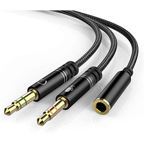 Headphone 3.5mm Splitter Mic Cable for Computer, KOOPAO Headset 3.5mm Female to 2 Dual Male Microphone Audio Stereo Jack Earphones Port to Gaming Speaker PC Adapter