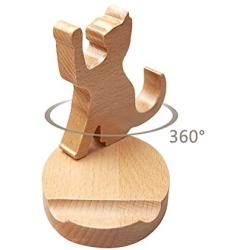 Cute Cat Cell Phone Stand, MHKBD Wooden Phone Stand Cell Phone Holder Desktop Cellphone Stand Universal Desk Stand for All Smart Phone Desk Decoration, Great Gift for Thanksgiving Day and Christmas