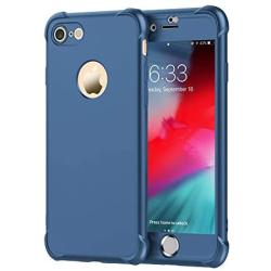 ORETECH iPhone 8 Case, iPhone 7 Case, with[2 x Tempered Glass Screen Protector] 360° Full Body Shockproof Protection Cover Ultra-Thin Hard PC + Soft Rubber Silicone for iPhone 7/8-4.7- Blue