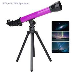 Telescope for Kids Beginners, Travel Scope, Equipped with 20X, 40X, 60X Interchangeable Eyepieces, Portable Travel Telescope with Tripod, Best Gift for Child (Purple)