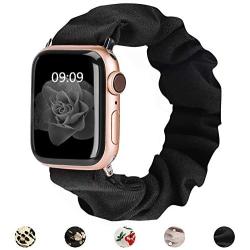 MITERV Compatible with Apple Watch Band 38mm 40mm 42mm 44mm Soft Floral Fabric Elastic Scrunchies iWatch Bands for Apple Watch Series 5,4,3,2,1 (Black, 38mm/40mm Small)