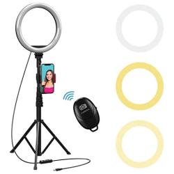 10" Selfie Ring Light with 59" Extendable Tripod Stand & Flexible Phone Holder for Live Stream Makeup, Beam Electronics Desktop Led Camera Ringlight for Tik Tok YouTube Video Photo, For iPhone Android