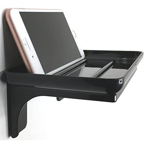 McLee Creations Wonder Shelf - Small Plastic Self Adhesive Bathroom Wall Mount Shelf - Fits Over Toilet Paper Holder - Designed for Smartphone and Flushable Baby Wipes (1, Black)