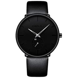 Mens Watches Ultra-Thin Minimalist Waterproof-Fashion Wrist Watch for Men Unisex Dress with Leather Band