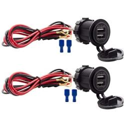 Dual USB Charger Socket Waterproof Power Outlet 12V/24V 2.1A & 2.1A for Car Boat Marine RV Mobile Blue LED