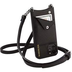 Bandolier Emma Crossbody Phone Case and Wallet - Black Leather with Silver Detail - Compatible with iPhone SE / 8, 7, 6 Only