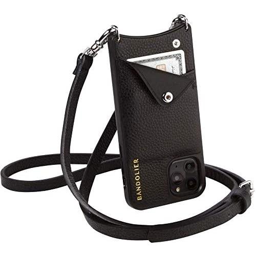 Bandolier Emma Crossbody Phone Case and Wallet - Black Leather with Silver Detail - Compatible with iPhone SE / 8, 7, 6 Only