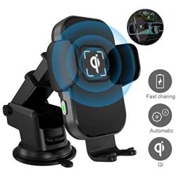 Wireless Car Charger, 10W Auto-Clamping Car Mount, Fast Charging Windshield Dashboard Air Vent Phone Holder, Touch Sensing, Compatible with iPhone 11 Pro Max Xs Xr X 8 and Other Android Smartphones