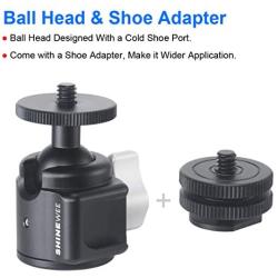 Ball Head with Cold Shoe Mount, 360 Degree Panning, 90 Degree Tilt Notch, 1/4" Screw and Shoe Mount, for Tripod,Selfie Stick,Monopod Mount, Come with on Camera Hot Shoe Adapter.