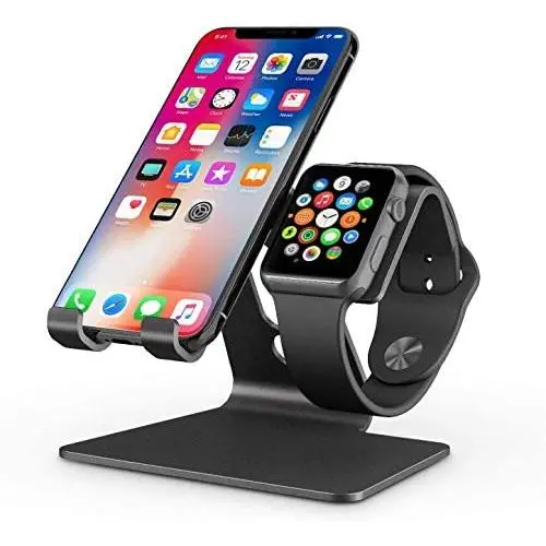 Apple Watch Stand, OMOTON 2 in 1 Universal Desktop Stand Holder for iPhone and Apple Watch Series 5/4/3/2/1 (Both 38mm/40mm/42mm/44mm) (Black) Apple Watch Stand, OMOTON 2 in 1 Universal Desktop Stand Holder for iPhone and Apple Watch Series 5/4/3/2/1 (Both 38mm/40mm/42mm/44mm) (Black)