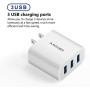 Wall Charger, Amoner Upgraded 2Pack 15W 3-Port USB Plug Cube Portable Wall Charger Plug for iPhone Xs/XS Max/XR/X/8/7/6/Plus, iPad Pro/Air 2/Mini 2, Galaxy9/8/7, Note9/8, LG, Nexus and More