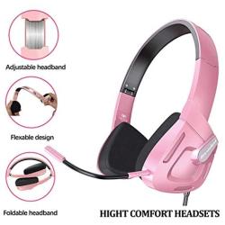 Gaming Headset with Microphone Compatible for PC PSP PS4 Mac Laptop, iKiKin Over Ear Gaming Headphones Noise Canceling Foldable Headphones with Surround Sound Stereo for Kids Adults (Pink)