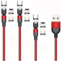 Magnetic Charging Cable [3-Pack,3ft/6ft/6ft], Oxyland 360°&180°Rotation Magnetic Phone Charger Cable, 3 in 1 Nylon Braided Cord Compatible with Mirco USB, Type C Smartphone and iProduct Device (Red)