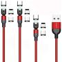 Magnetic Charging Cable [3-Pack,3ft/6ft/6ft], Oxyland 360°&180°Rotation Magnetic Phone Charger Cable, 3 in 1 Nylon Braided Cord Compatible with Mirco USB, Type C Smartphone and iProduct Device (Red)