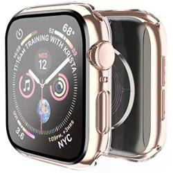 Smiling Clear Case for Apple Watch Series 4 & Series 5 44mm with Buit in Tempered Glass Screen Protector- All Around Hard PC Protective Case High Definition Clear Ultra-Thin Cover for iwatch (Clear, 44mm)