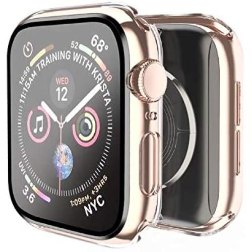 Smiling Clear Case for Apple Watch Series 4 & Series 5 44mm with Buit in Tempered Glass Screen Protector- All Around Hard PC Protective Case High Definition Clear Ultra-Thin Cover for iwatch (Clear, 44mm)