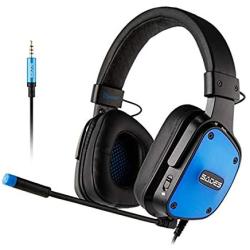 SADES DPOWER Stereo Gaming Headset for PS4, PC, Mobile, Noise Cancelling Over Ear Headphones with Omnidirectional and Flexible Mic, Skin-friendly Leather Ear muffs for Nintendo Switch Games-Black Blue