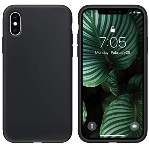 OuXul Case for iPhone X/iPhone Xs Liquid Silicone Gel Rubber Phone Case,iPhone X/iPhone Xs 5.8 Inch Full Body Slim Soft Microfiber Lining Protective Case（Black）