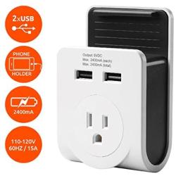 Link2Home EM-1601 Dual USB Port Power Adaptor with Smartphone Cradle, White