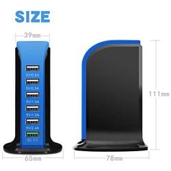 Quick Charge 3.0 USB Wall Charger 6 Ports QC 3.0 Desktop USB Hub Charging Station,Travel Charger Fast Charging Compatible with Phones,Tablets,Smartphones and More(Balck +Blue)