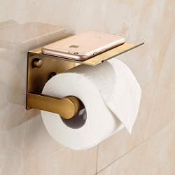 JINZER Toilet Paper Holder Antique Brass Toilet Paper Hanger with Mobile Phone Storage Shelf -Wall Mount (2#)