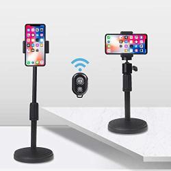 Adjustable Cell Phone Stand for Desk, 360 Degree Rotating and Length Flexibility, Includes Wireless Remote, Phone Holder Compatible with All Types of Smart Phones