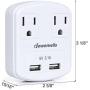 DEWENWILS Multi Outlet Plug 2 AC Outlets with Dual USB Ports (3.1A Total), Small USB Wall Charger Adapter for Travel/Home/Cruise Ship/GFCI, ETL Listed, White