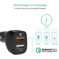 Keymox Fast Charge Car Charger, 30W Dual Port with Quick Charge 3.0 USB Cell Phone Car Adapter for iPhone 11 Pro Max, Samsung Note10+ / S10, Google Pixel 4 XL, iPad, AirPods Pro, and More-Black