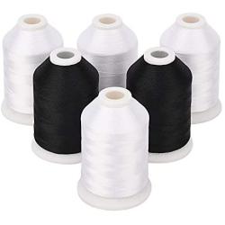 Simthread 4 White 2 Black 60WT Embroidery Sewing Bobbin Machine Thread - 1500 Meters Spool ea